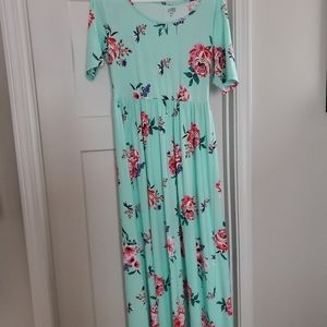 Aqua floral short sleeve maxi dress hot pink xl